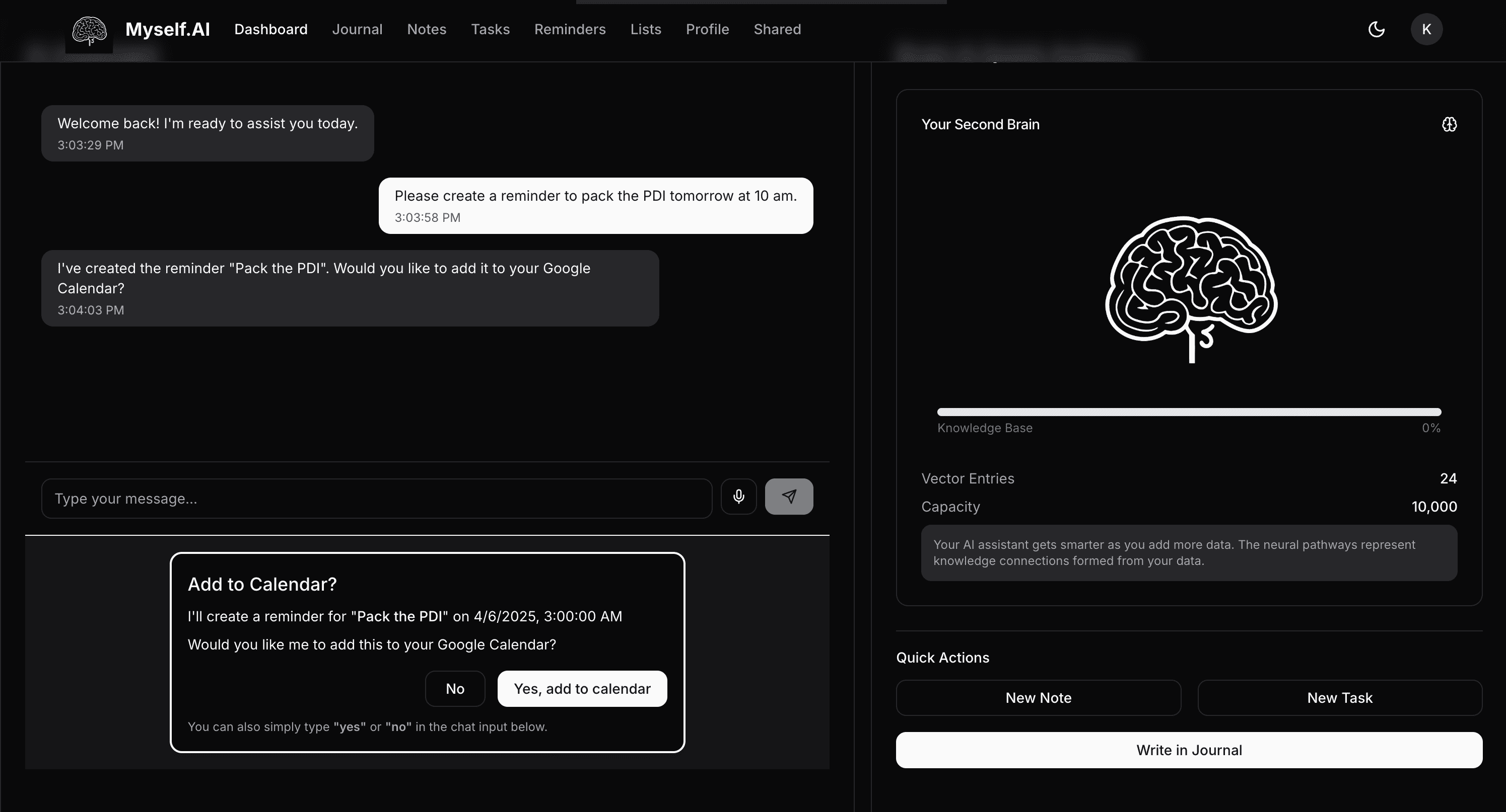 AI Assistant creating a reminder for a doctor's appointment